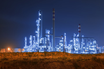 Refinery industrial plant with Industry boiler at night