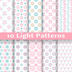 Wall Mural - Light floral romantic vector seamless patterns (tiling).