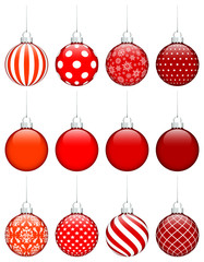 Wall Mural - Collection Of 12 Christmas Balls Red