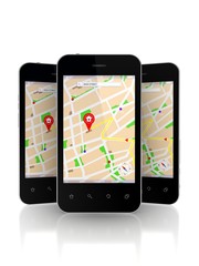 Canvas Print - Mobile phones with GPS navigator on screen.