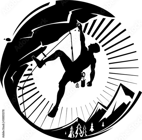 Nowoczesny obraz na płótnie Rock climber at sunset. Vector illustration