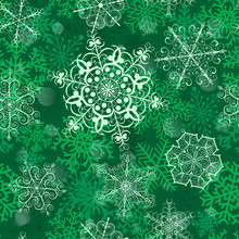 Christmas Seamless Pattern With Big Snowflakes On Green