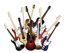 Group Of Different Colorful Guitars Illustration