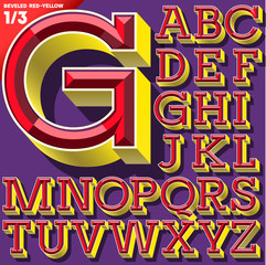 Old school beveled alphabet. Simple colored version