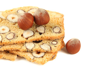 Fototapete - Biscotti with  nuts, isolated on white