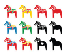 Swedish Dala Horse Vector Icons Set