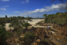 Khonprapeng Water Fall Or Mekong River In Champasak Southern Of