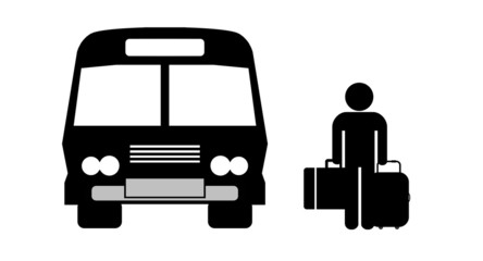 Canvas Print - Homme avec valise à coté d'un bus