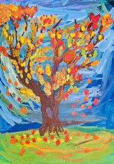 children drawing - autumn tree witn fall leaves