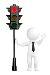 Poster - 3d person with red traffic light