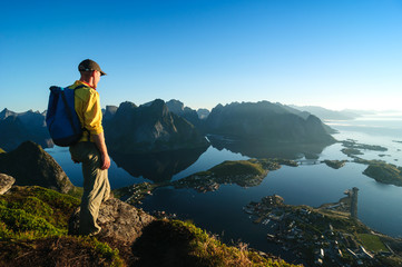 Wall Mural - man hiking in Norway