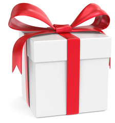 Gift Box. Classic Gift Box. White with red ribbons.