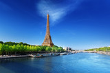 Fototapeta Boho - Seine in Paris with Eiffel tower in sunrise time