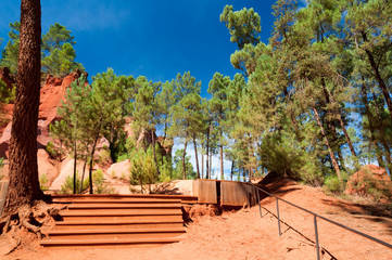 Stairs on wlking path on Le Sentier des Ocres in Roussillon in F