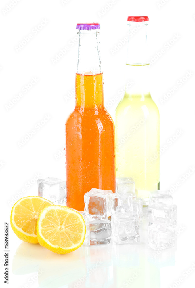 Drinks in glass bottles isolated on white
