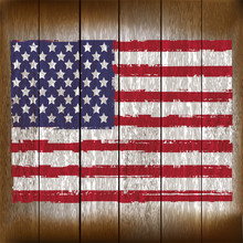 Grunged Unighted States Of America Flag Over A Wooden Plank  Bac