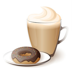 cup of cappuccino with donut