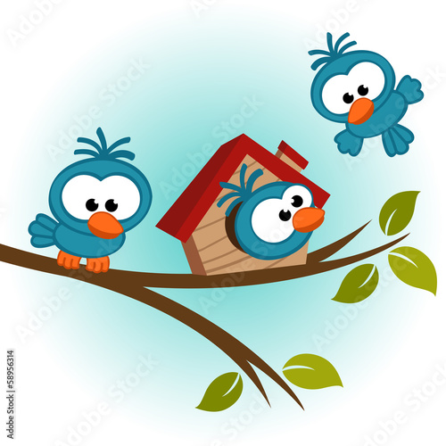 Naklejka nad blat kuchenny bird on tree - vector illustration