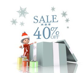 Wall Mural - santa claus with gift and Christmas sale 40 percent off symbol