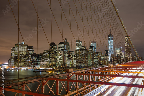 Naklejka na drzwi New York city night skyline from Brooklyn bridge