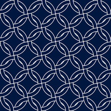 Geometric Woven Circles Seamless Pattern In Blue And White