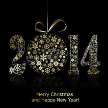 New 2014 Year Symbol On Black Backround. Christmas Greeting Card