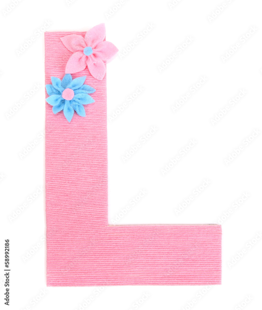 Letter L created with brightly colored knitting yard isolated