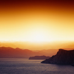 Wall Mural - sunset, mountains, sea