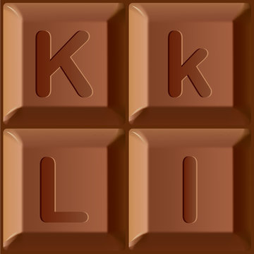Vector alphabet. Characters printed on blocks of chocolate bar