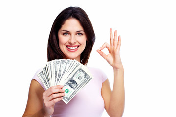 Wall Mural - Happy young woman with money.