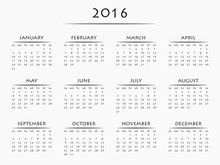 Calendar For Year 2016