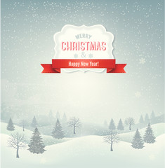 Poster - Christmas winter landscape background. Vector.
