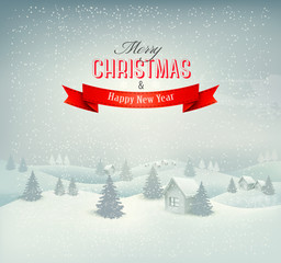 Poster - Christmas winter landscape background. Vector.