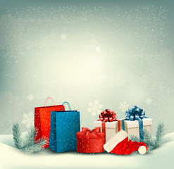 Poster - Christmas winter landscape background. Vector.