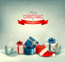 Poster - Christmas winter background with presents. Vector.