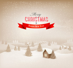 Poster - Christmas winter landscape background. Vector.