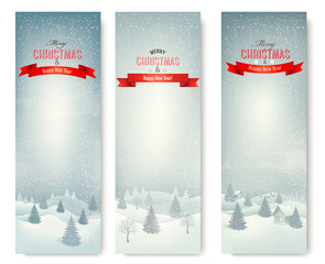Poster - Christmas winter landscape banners. Vector.