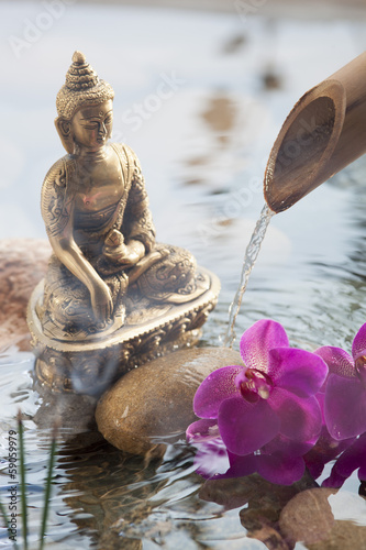 Naklejka na drzwi religious incense next to water Buddha