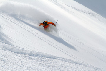 Wall Mural - Skier in deep powder, extreme freeride