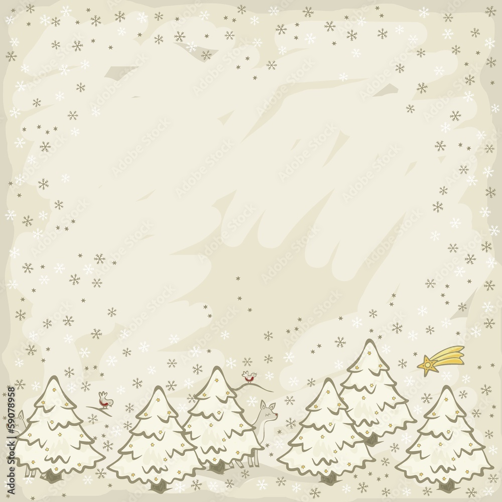 zaśnieżone choinki świąteczne zimowe tło z miejscem na tekst - obrazy, fototapety, plakaty 