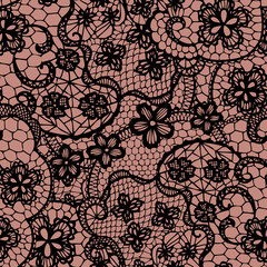 Canvas Print - Lace black seamless pattern with flowers. Vector illustration.