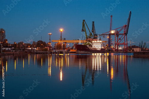 Fototapeta na wymiar Night view at the port in Gdansk, Poland.