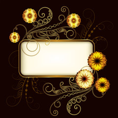 Wall Mural - Vintage banner with golden flowers