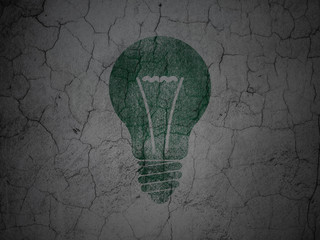 Finance concept: Light Bulb on grunge wall background