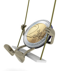 two euro coin on a swing