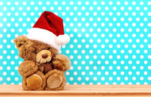 Vintage Teddy Bear With Santa Hat. Christmas Decoration