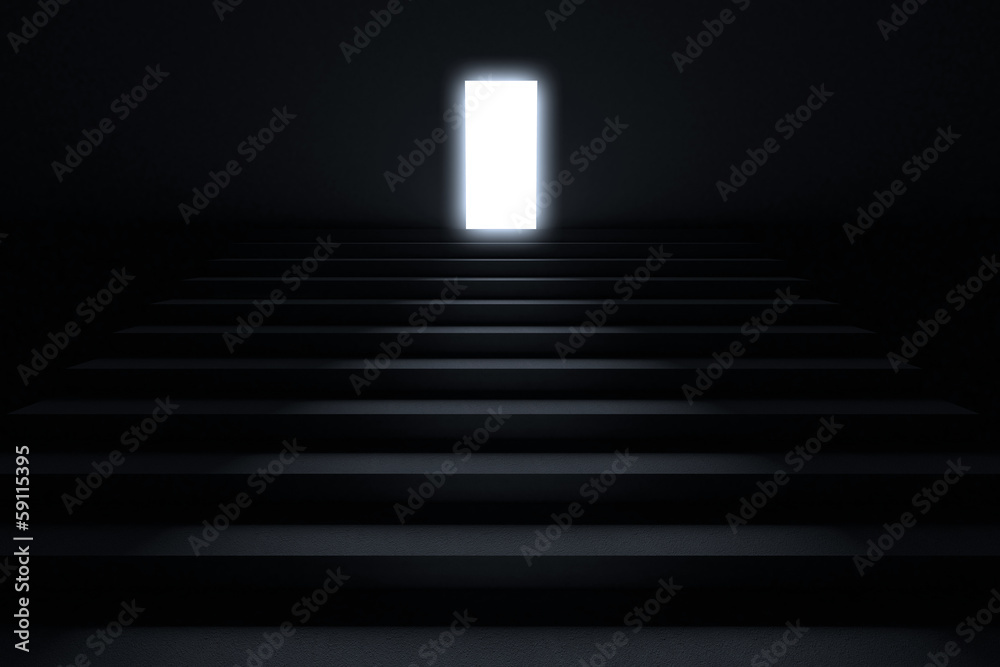 Steps leading to light in the darkness - obrazy, fototapety, plakaty 