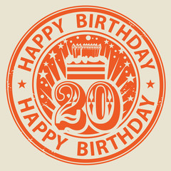 Wall Mural - Stamp with candles, cake and the text Happy Birthday, vector