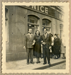 Wall Mural - CIRCA 1955 - friends before old Prague pub