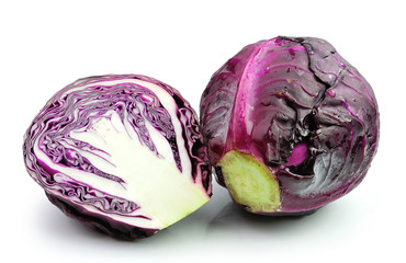 Wall Mural - red cabbage on white background
